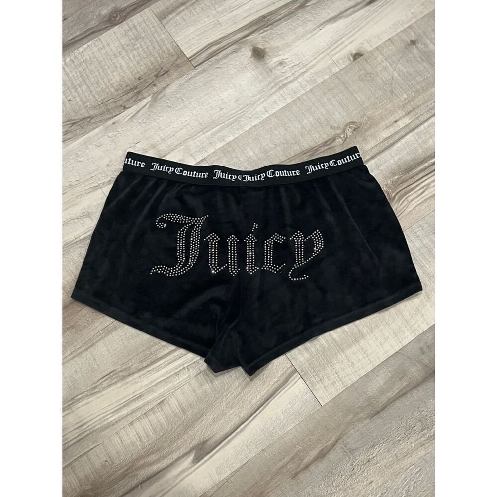 Juicy Couture Black Velour Shorts Sleep Bottoms Rhinestone Bling size large
